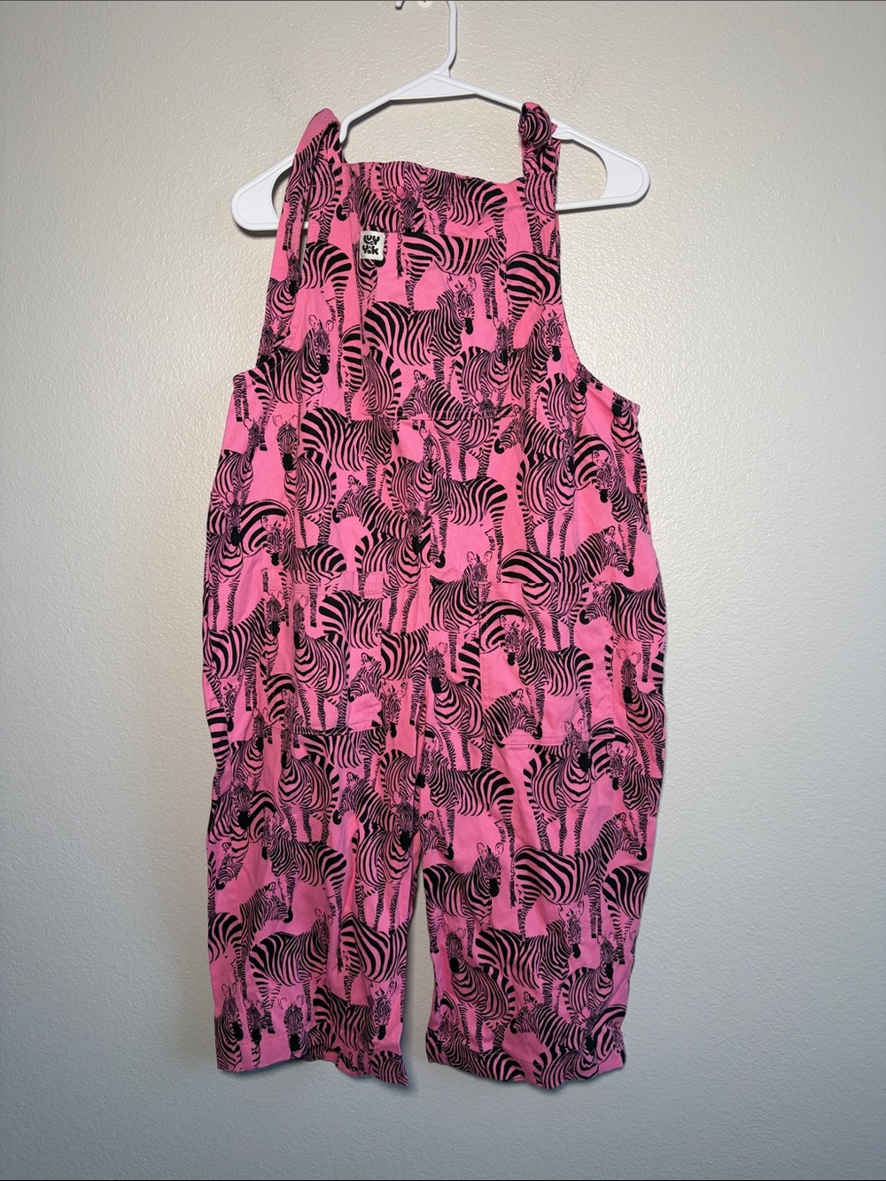 Lucy & Yak Dungaree Overall Shorts in Pink Zebra Print - 8